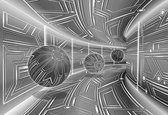 Papier peint photo Moderne 3D Tech Tunnel Gris | VEXXL - 312 cm x 219 cm | Polaire 130gr / m2