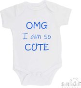 100% katoenen Romper "OMG I am so CUTE" Jongens Katoen Wit/blauw Maat 56/62