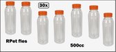 30x Flesje helder 500cc met oranje dop- vernieuwd - gerecycled PET drinken jus sinas cola sappen dranken