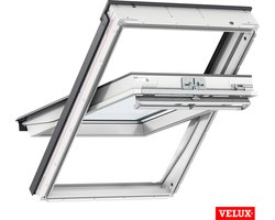 VELUX Dakraam GGU CK04 0070, 55x98cm, centraal scharnierpunt, wit polyurethaan met dakpan gootstuk (EDW 1000) en waterkerende manchet (BFX)