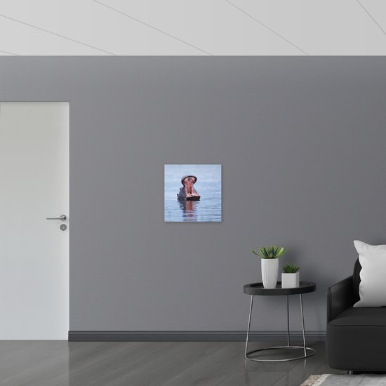 WallClassics - Bois - Hippopotame dans l' Water - 50 x 50 cm - Épaisseur 9 mm - Photo sur bois (avec système de suspension)