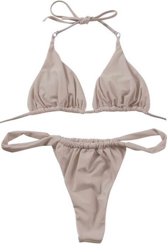 bikiniStringDamesLingerieHalterTriangelBeigeZandZomerHalter