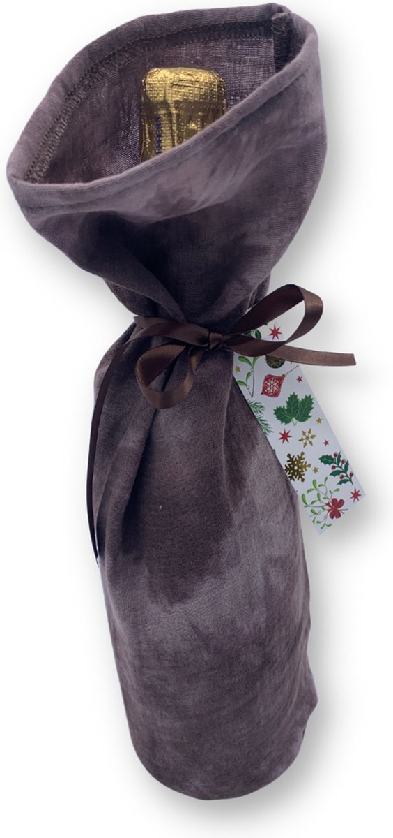 Giftwrappies - Wijnverpakking - stof katoen - Tie en dye bruin - herbruikbaar - duurzaam