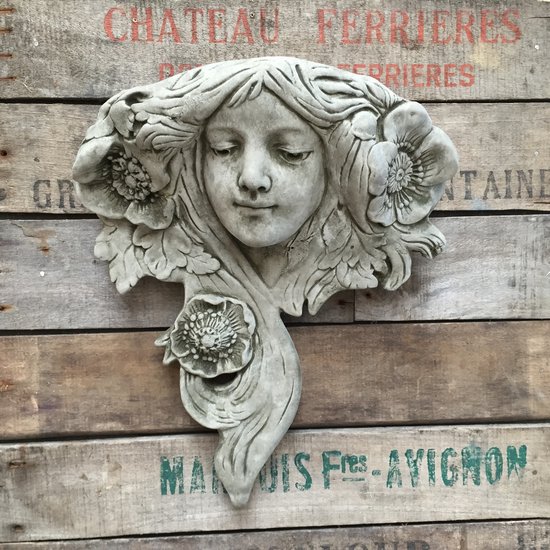 Statue de jardin en béton - suspension plante Tête Dame Art Nouveau / pot  de fleurs