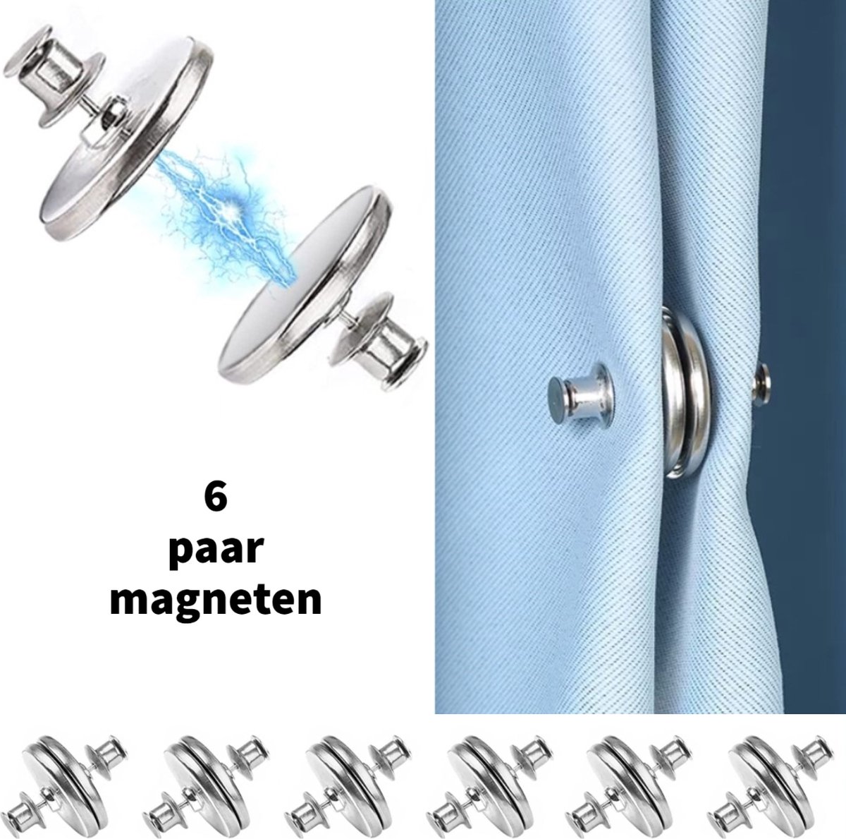 6 paar Magnetische sluiting gordijn | 20mm diameter | Magneten | Geen licht meer binnen | Gordijnmagneten | Verduisterend | Magneet sluiting | Stoffen gordijn | Douchegordijn | Gordijnen dicht houden