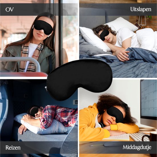 SIMIA™ Premium Zijden Slaapmasker + Opbergzakje - 100% Verduisterend Oogmasker - Verstelbaar - Blinddoek - Zijdezacht - Anti-Rimpel - Cadeau Tip - Zwart