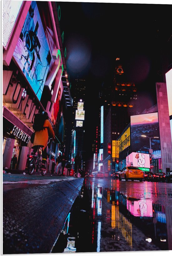 PVC Schuimplaat - Plein Times Square in Nacht - 50x75 cm Foto op PVC Schuimplaat (Met Ophangsysteem)