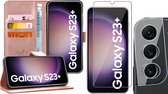 Hoesje geschikt voor Samsung Galaxy S23 Plus - Screenprotector GlassGuard & Camera Lens Screen Protector - Book Case Leer Pasjeshouder Roségoud