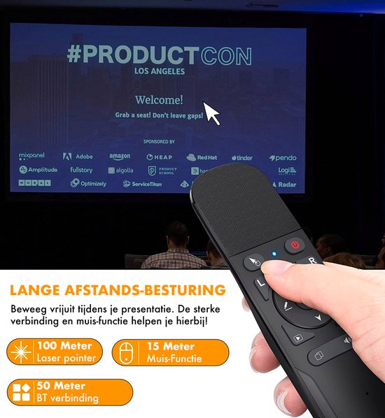 USB C Presenter, Air Mouse 2-in-1 draadloze 2,4 GHz PowerPoint afstandsbediening, presentatieafstandsbediening voor Windows 7/8/10/Mac/Linux/Android/PowerPoint