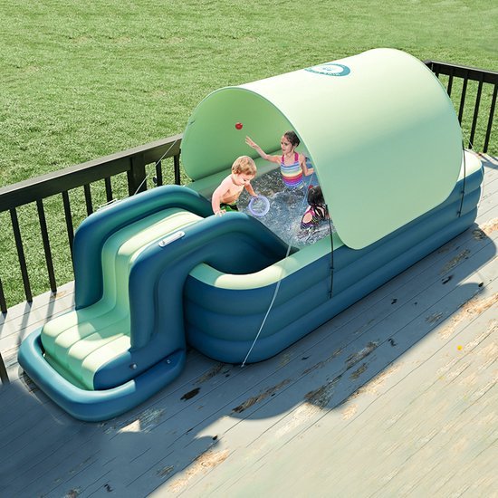 LotaHome - Opblaasbaar Zwembad - Zwembad met Glijbaan en Zonnescherm - Draadloze Pomp - Kinderzwembad LotaHome - Speelzwembad - Maximaal 8 Personen - Inclusief Diverse Accessoires - 300cm