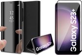 Hoesje geschikt voor Samsung Galaxy S23 Plus - Screen Protector FullGuard - Book Case Spiegel Zwart & Screenprotector