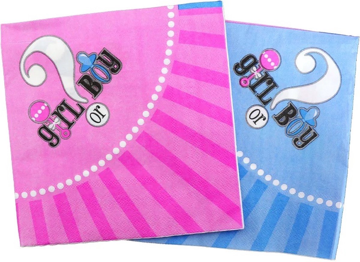 20 Serviettes En Papier Révélation De Genre - Fournitures Fête Baby Shower Garçon Ou Fille, 20 Invités
