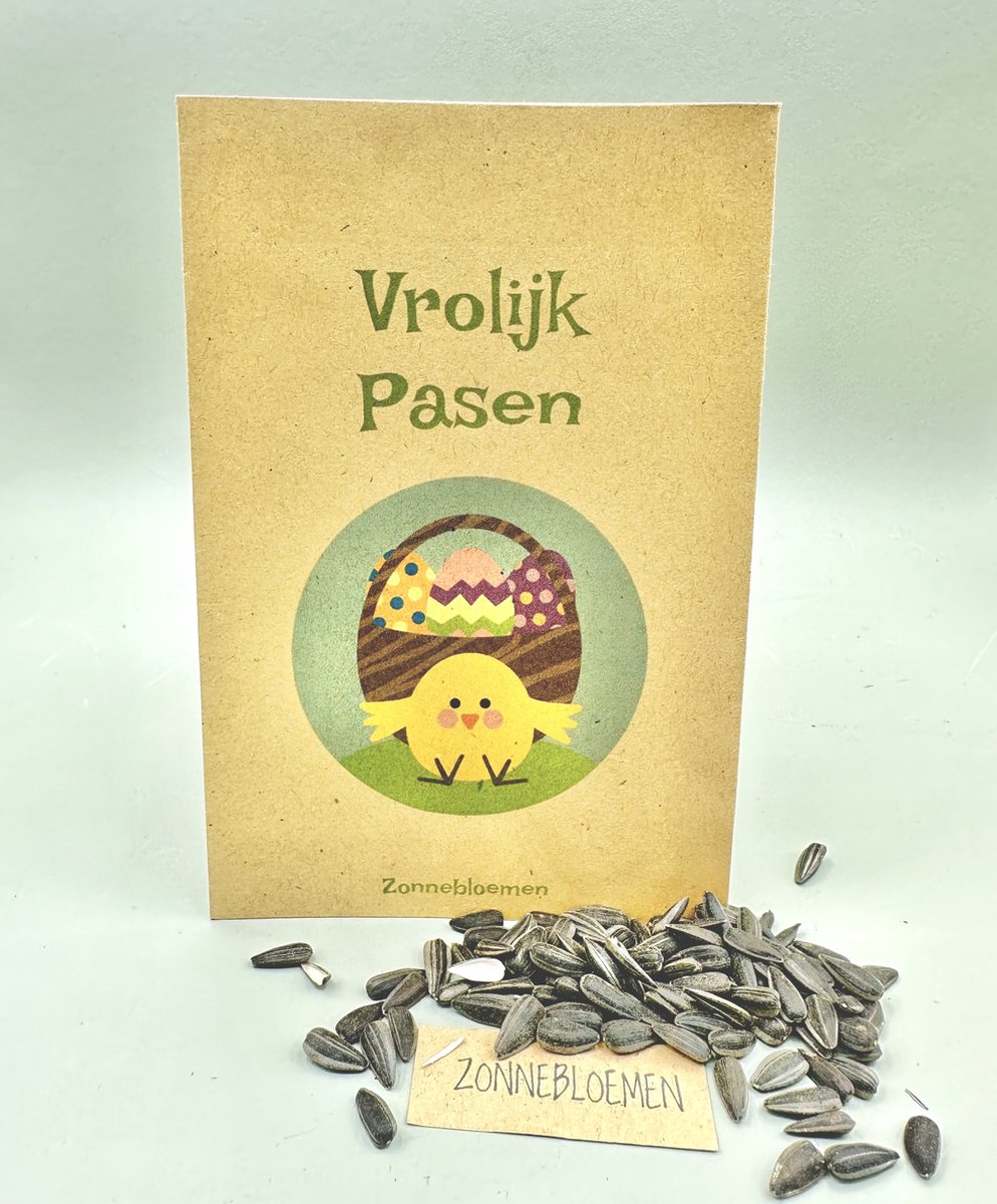 10 zakjes, Vrolijk pasen, zonnebloemen, uitdeelkadootjes, brievenbuskadootjes, pasen,klein kadootje, zaden,
