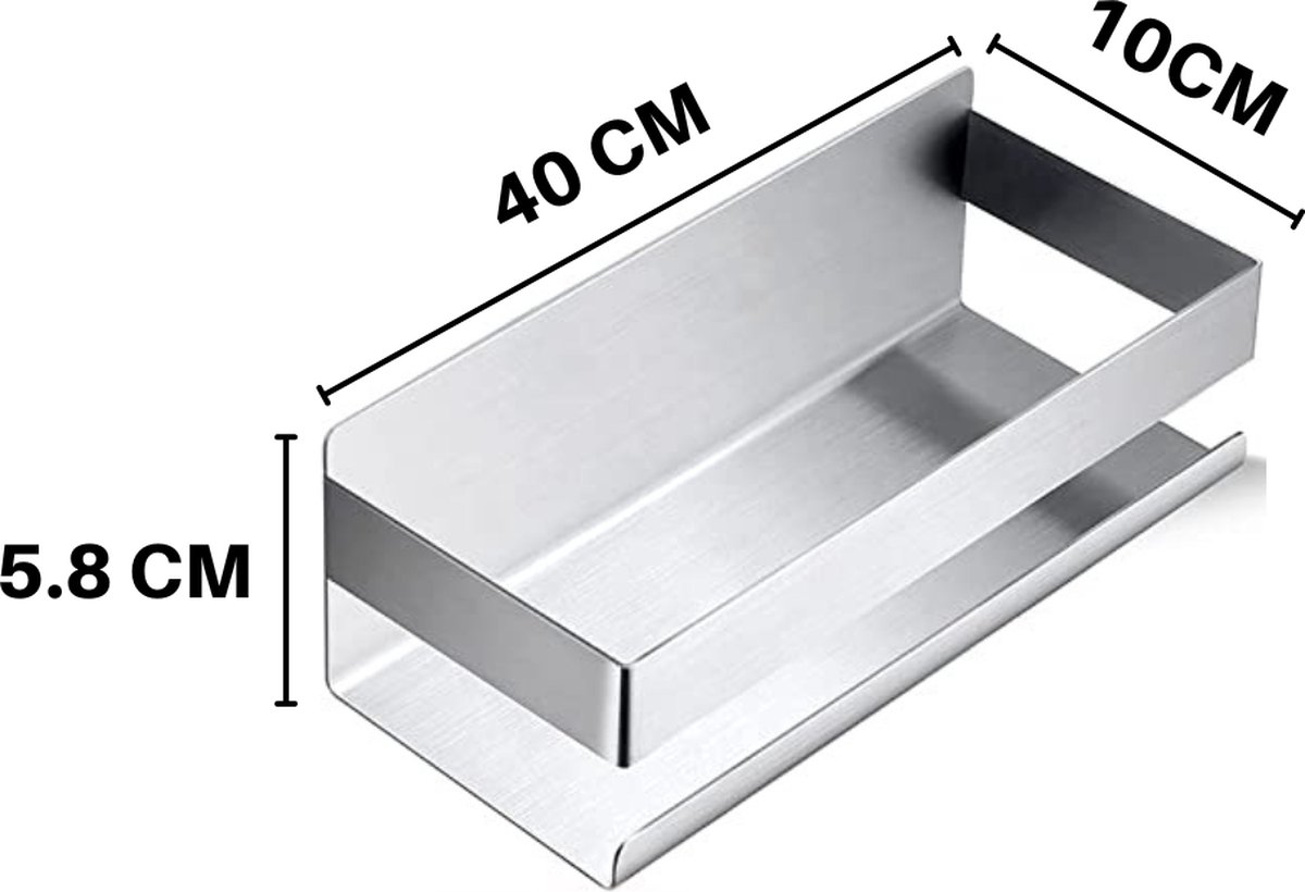 KES Zwarte douchecaddy, 40 cm roestvrijstalen zwevende plank, rechthoekige opslag, wandmontage badkamerplank, BSC205S40B-BK