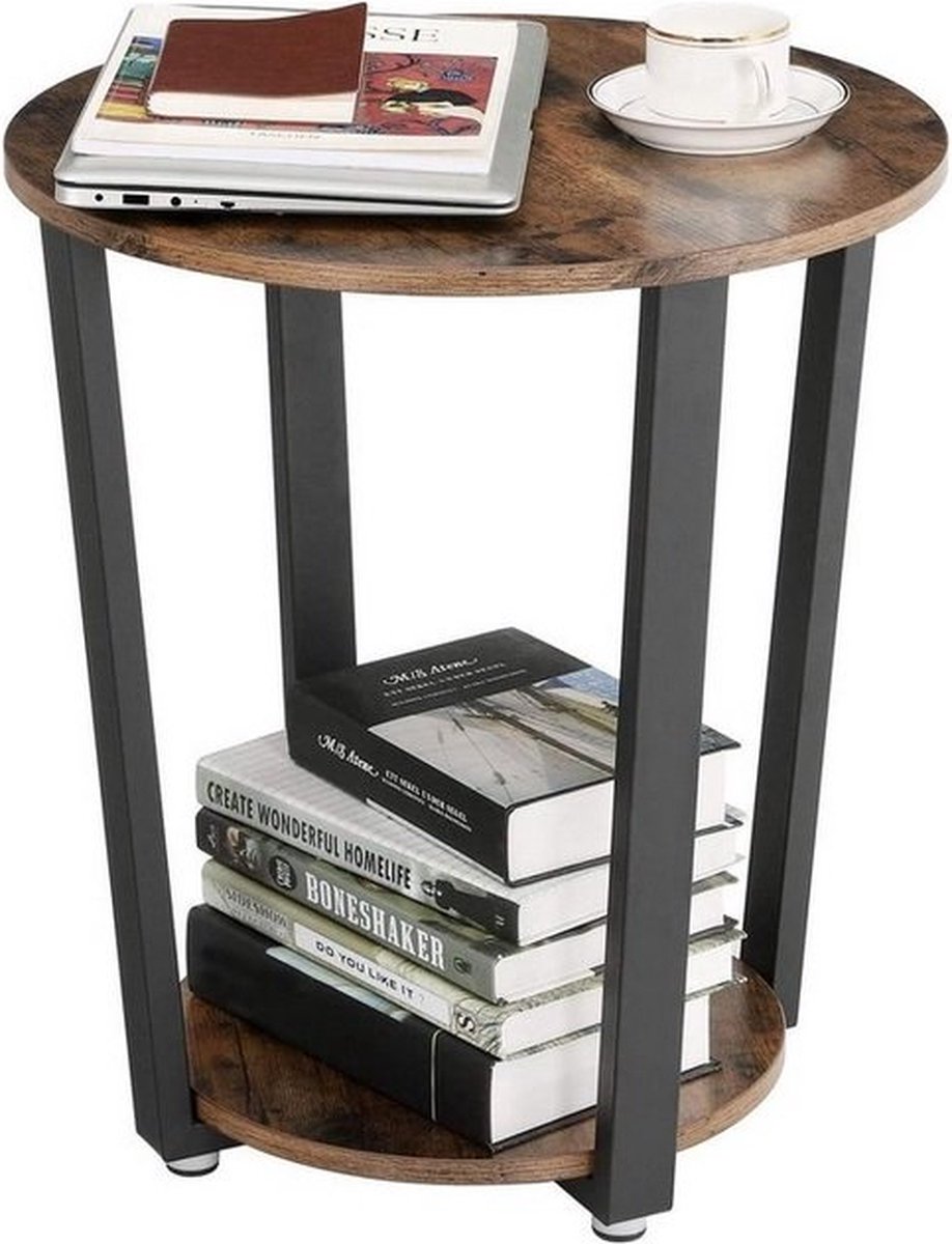 Parya Home - Ronde bijzettafel - Industrieël design - Ijzeren frame - Bruin