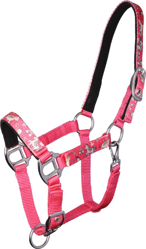 HKM Bischofshofen Halster Met Teddyvulling - Magenta, Pony Maat, Zachte Fleece Bij Neus En Kopstuk, Met Kliksluiting En Sterke Zilveren Beslag