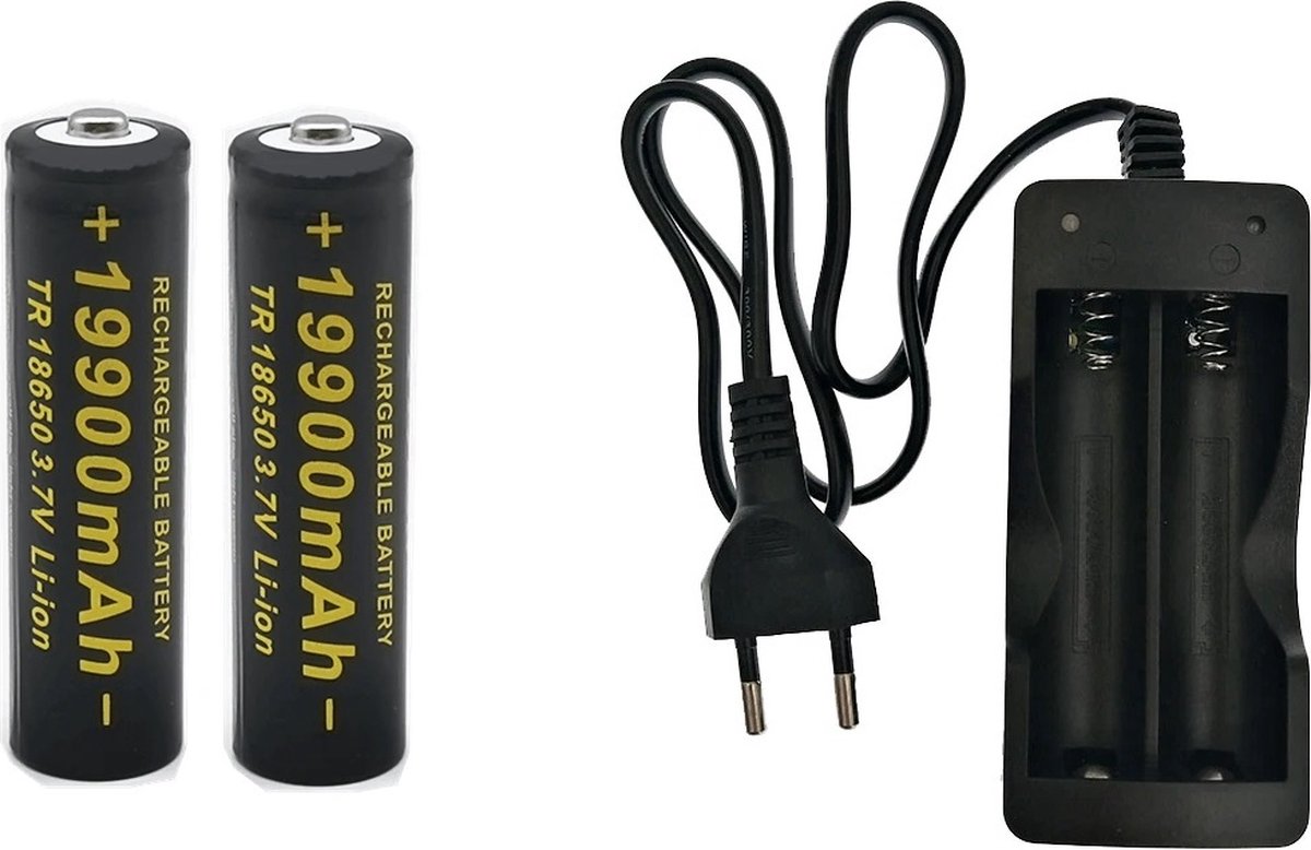 Fijila® - Oplaadbare LI-ION TR18650 batterijen 3,7V / 19900mAH - 2 stuks + 18650 Li-Ion Charger - Batterij Lader - Dubbel