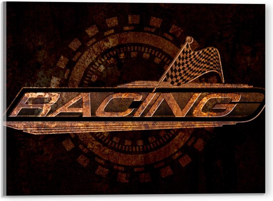 Acrylglas - Logo met ''Racing'' en Race Vlag - 40x30 cm Foto op Acrylglas (Met Ophangsysteem)