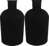Countryfield bloemen/takken Vaas - 2x stuks - mat zwart glas - fles - D17 x H31 cm