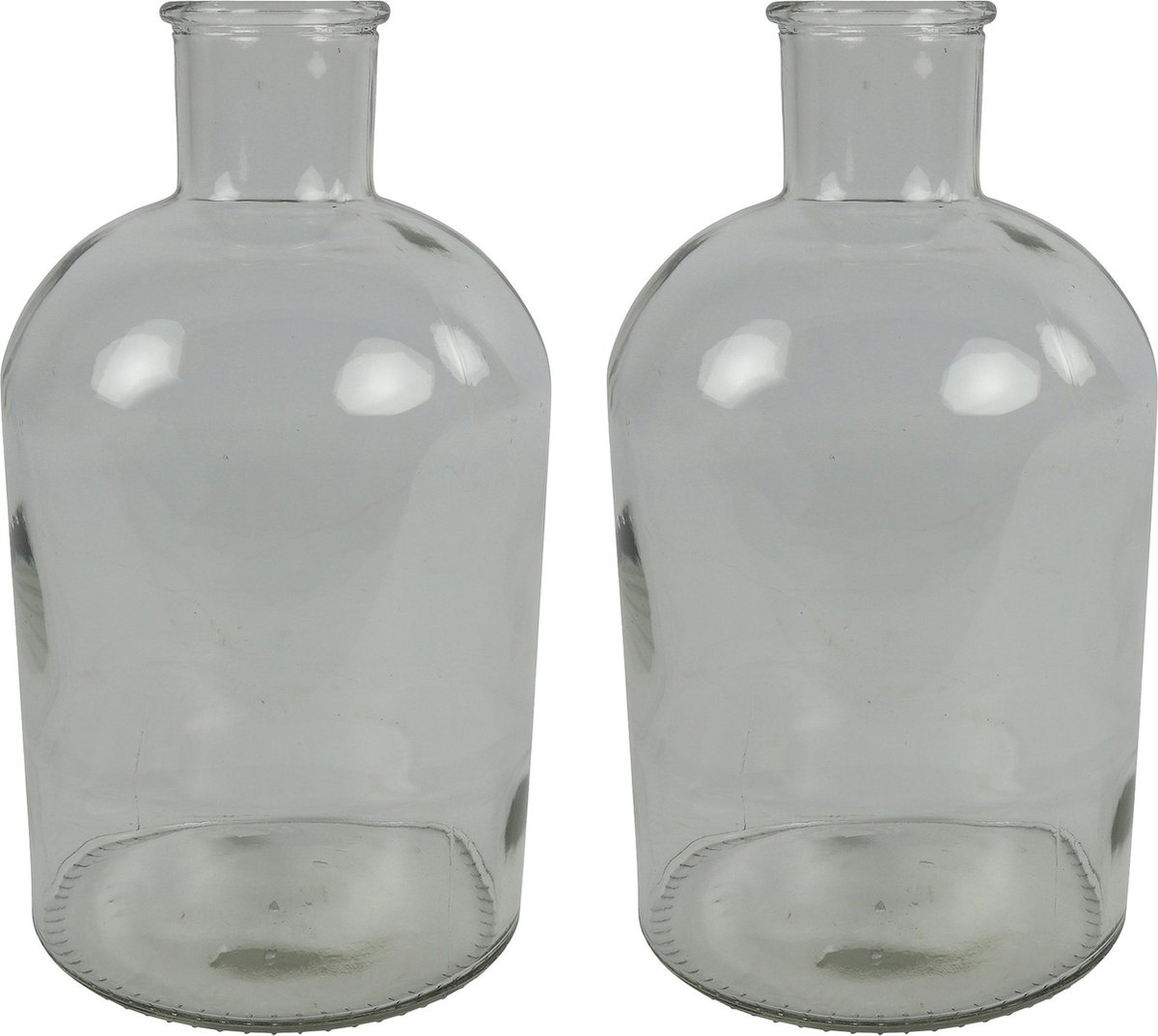 Countryfield bloemen/takken Vaas - 2x stuks - helder glas - fles - D17 x H31 cm Transparant