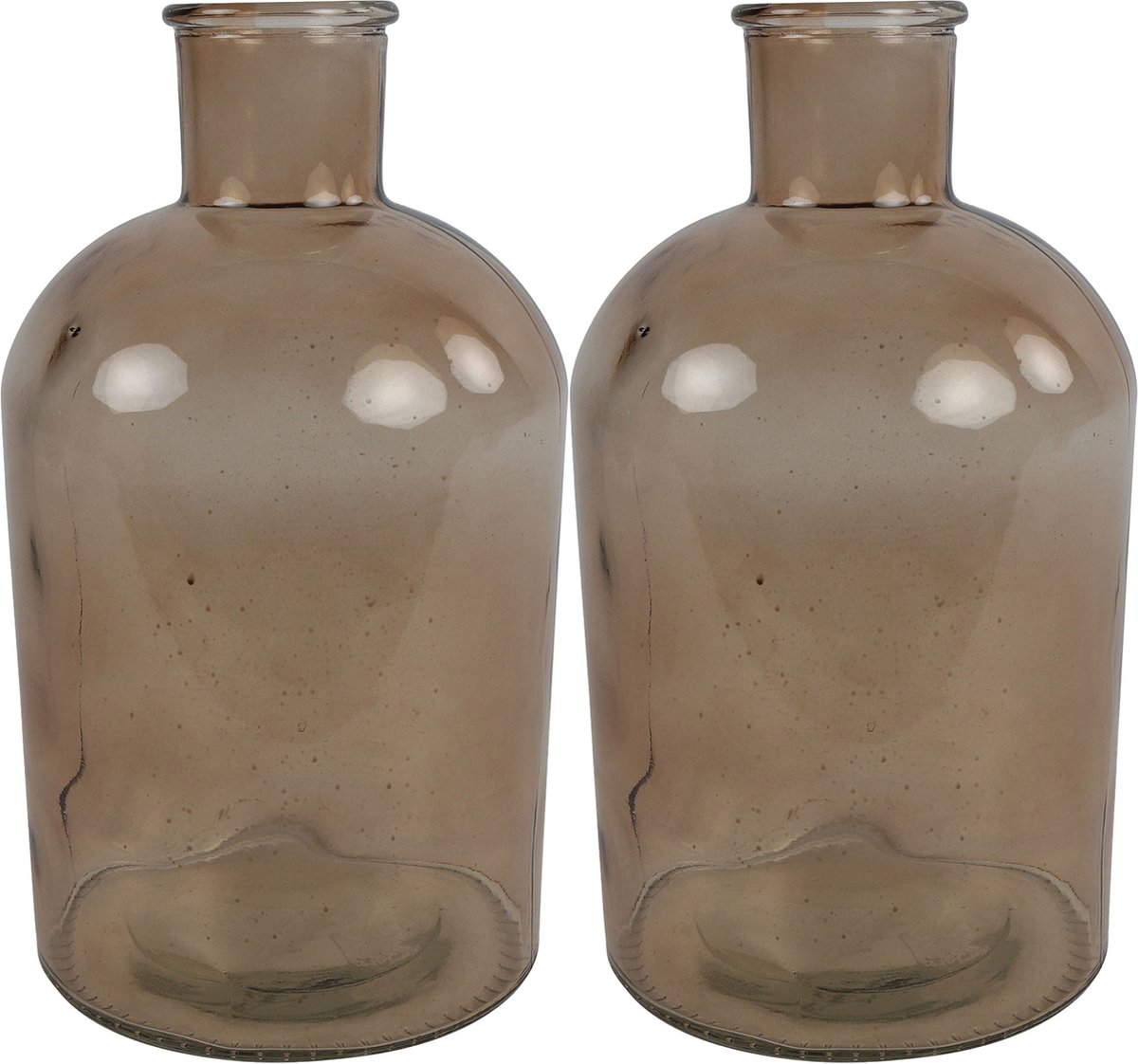 Countryfield bloemen/takken Vaas - 2x stuks - lichtbruin glas - Apotheker fles - D14 x H27 cm