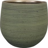 Steege Plantenpot/bloempot - keramiek - donkergroen stripes relief - D22/H20 cm