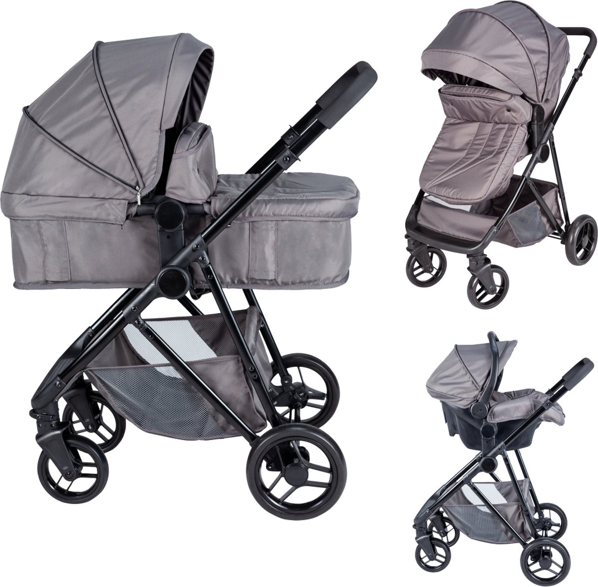 Brullen erectie Ongehoorzaamheid Bebies First Combi 3 in 1 Kinderwagen Optima- Grijs - Inc. Reiswieg,  Zitting & Autostoel | bol.com