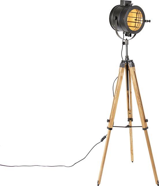 QAZQA shiny - Industriele Tripod | driepoot vloerlamp | Staande Lamp - 1 lichts - H 176 cm - Zwart - Industrieel - Woonkamer | Slaapkamer | Keuken