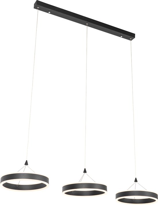 QAZQA lyani - Lampe suspendue LED Design à intensité variable pour table à manger avec variateur pour au-dessus de la table à manger | dans salle à manger - 3 lumières - L 110 cm - Zwart - Salon | Chambre à coucher | Cuisine
