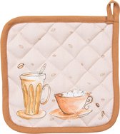 Clayre & Eef Pannenlap 20x20 cm Beige Katoen Croissant en koffie Afgiet Pannenlap