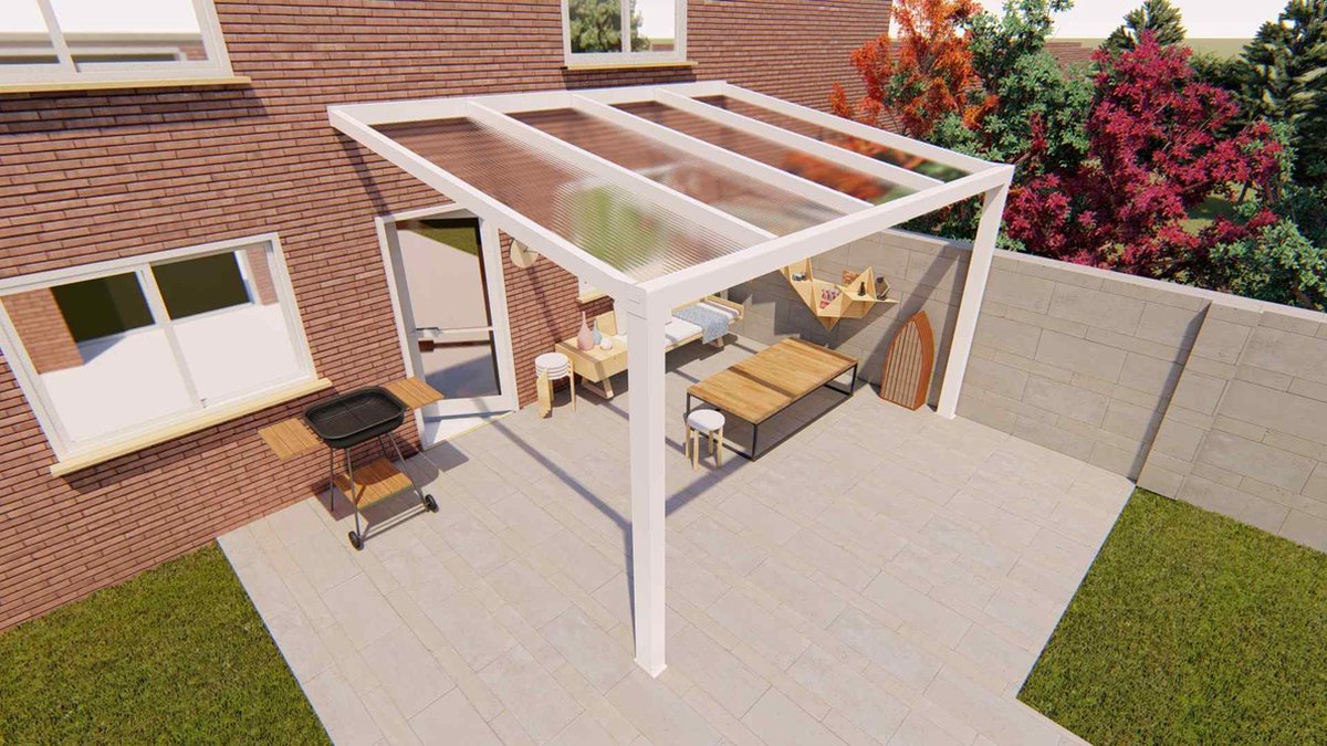 Benelux Veranda 3,50 mt x 3,80 mt – Cream – Helder Polycarbonate - inclusief montage