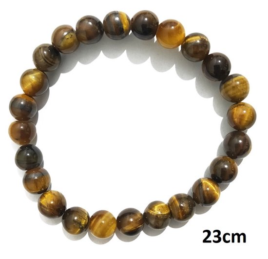 Bracelet - Oeil de tigre 8 mm - Elastique - Longueur 23 cm
