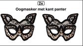 2x Luxe Oogmasker met kant panter - Festival thema party fun carnaval feest venetie