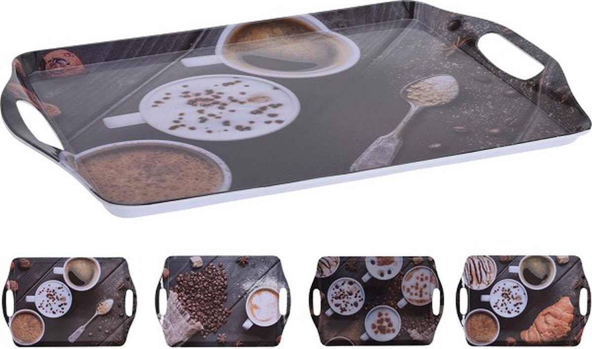 Dienblad - Koffie Dessin - Set van 4 - Assorti - Melamine - 45 x 30 cm