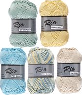 Rio katoen garen pakket - voorjaarskleuren multi en uni kleuren - 10 bollen van 50 gram - pendikte 3 -3,5 mm.