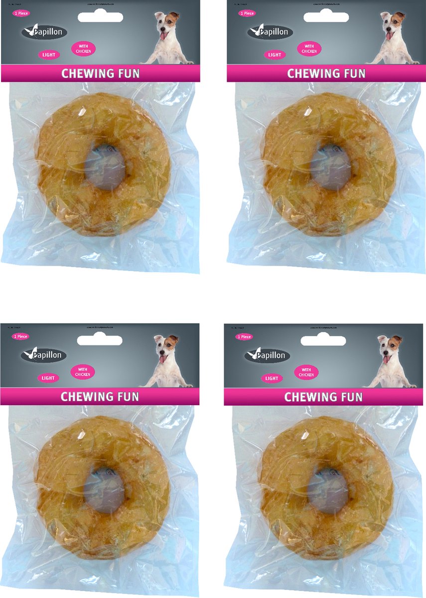 Hondensnack donut met kip 10 cm- 4 stuks- hondensnacks -hondensnack-kauwsnack-kauwring