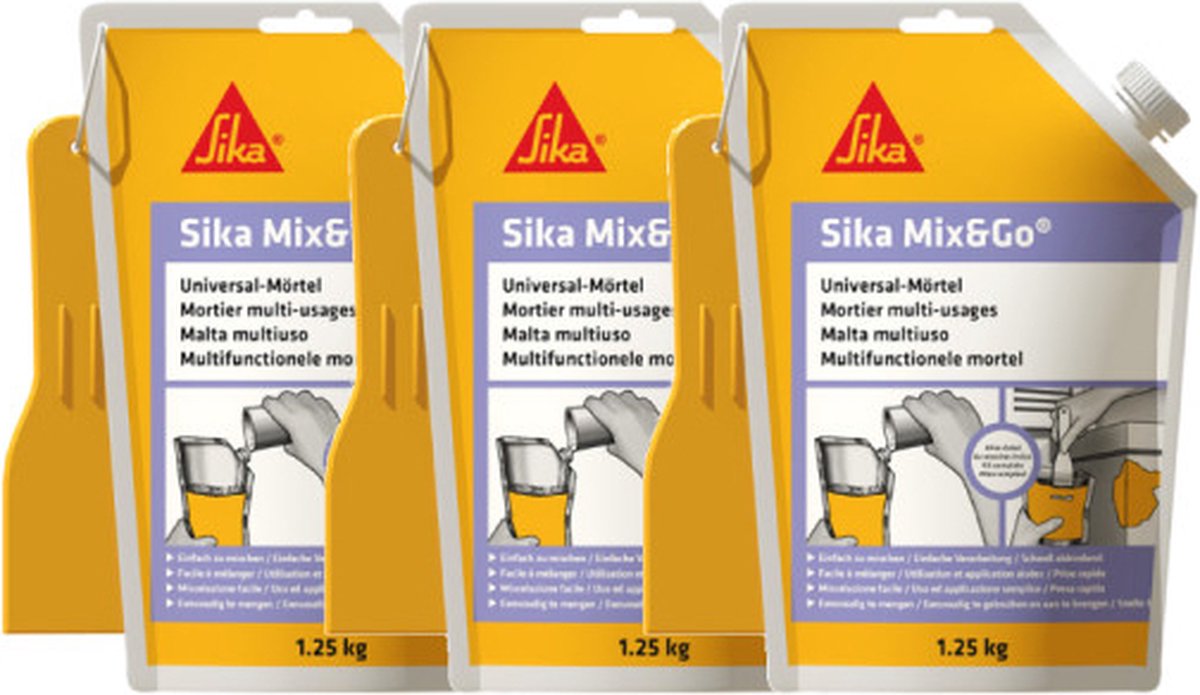 Set van 3 kant-en-klare herstelmortels - SIKA Mix & Go - Grijs - 1,25kg