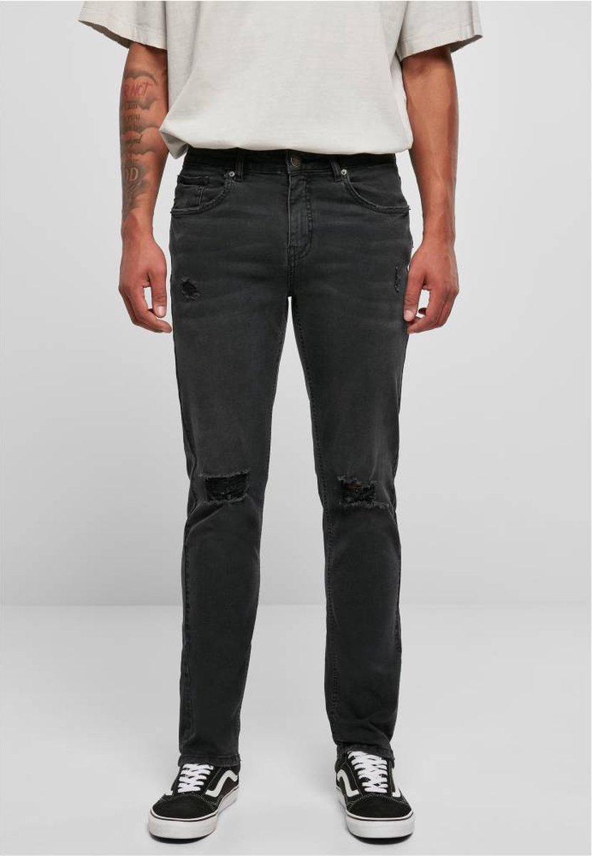 Urban Classics Distressed Strech Broek rechte pijpen Taille 32 inch Zwart
