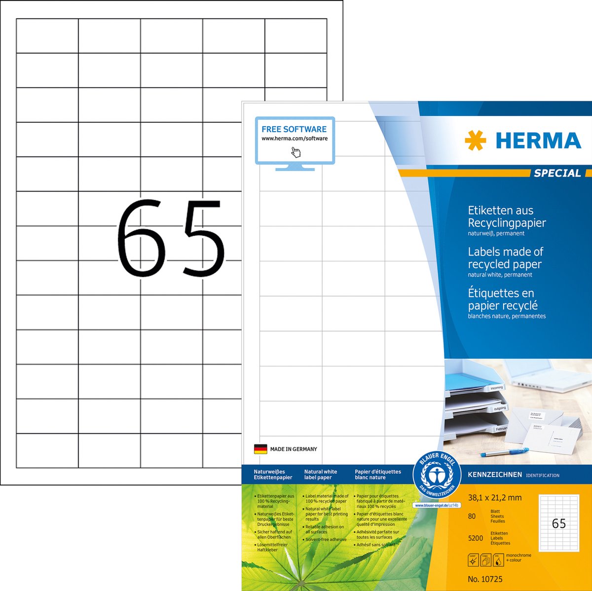 Herma Etiket recycling 10725 38.1x21.2mm 5200stuks wit