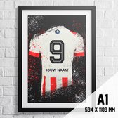 PSV Eindhoven Poster Voetbal Shirt A1+ Formaat 61 x 91.5 cm (gepersonaliseerd met eigen naam en nummer)