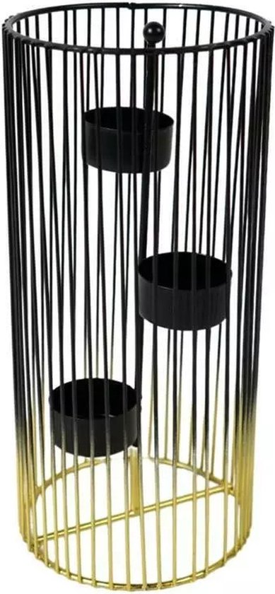 SENZA waxinelichthouder toren - 25 cm - zwart - goud - metaal - sfeerlichthouder