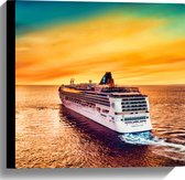 WallClassics - Canvas - Cruise op Zee met groen gele Lucht - 40x40 cm Foto op Canvas Schilderij (Wanddecoratie op Canvas)