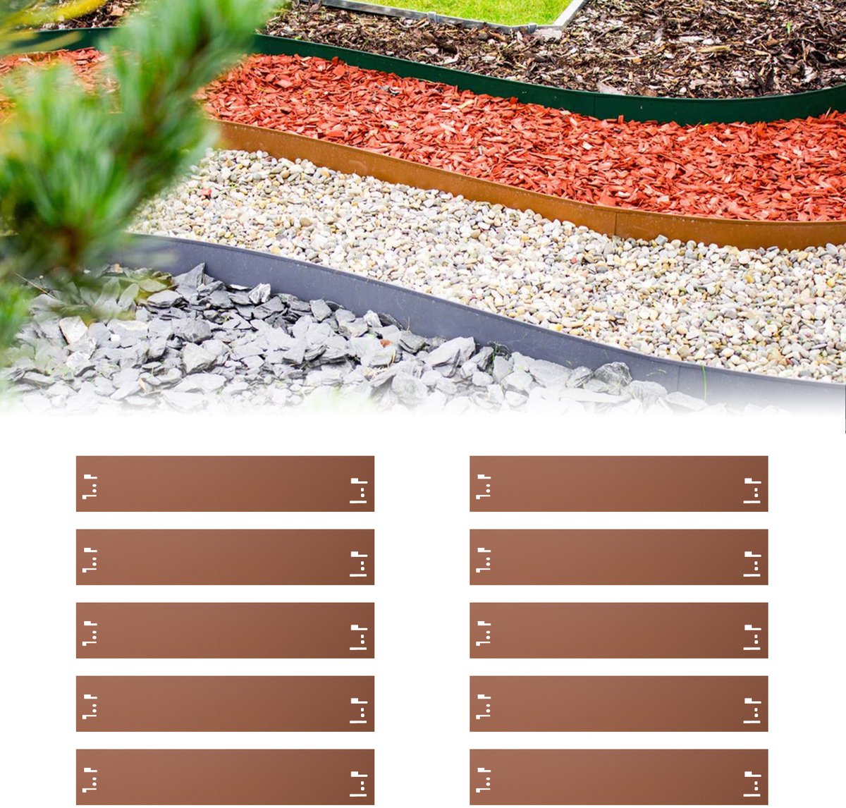 Set van 20 Borderranden metaal 13,5 cm hoog, 24 m lang | Gazonrand | Kantopsluiting, bruin