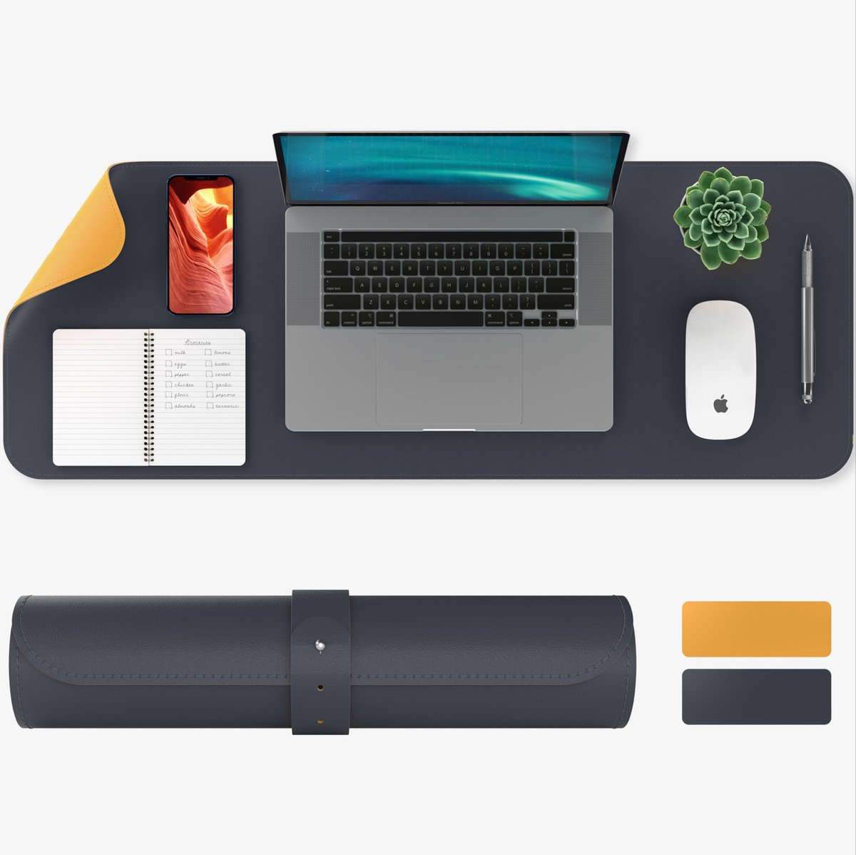 ACROPAQ Bureau onderlegger kunstleer - Dubbelzijdig 80 x 30 cm - Bureaumat onderlegger - Muismat XXL - Bureau accessoires