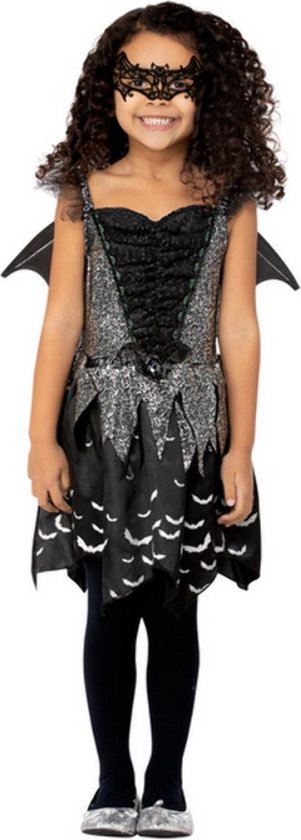 Smiffy's - Vleermuis Kostuum - Dark Bat Halloween Nachtvlinder - Meisje - Zwart, Zilver - Large - Halloween - Verkleedkleding