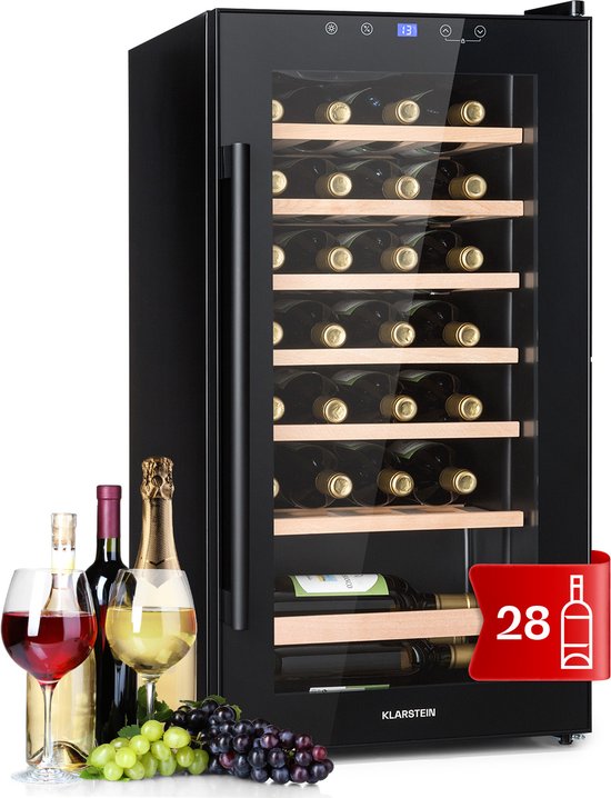 Foto: Klarstein barossa 29 uno wijnkoelkast 1 zone 88 liter 28 flessen touch display zwart