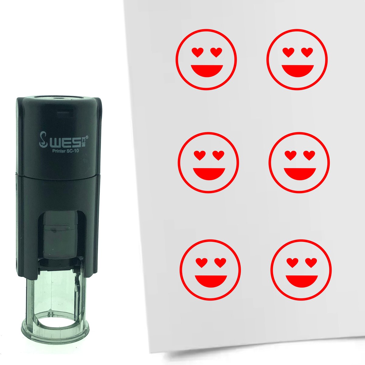 CombiCraft Stempel Smiley liefde 10mm rond - Rode inkt