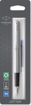 Parker Jotter vulpen | Roestvrij staal met chromen afwerking | Medium penpunt | Blauwe inkt