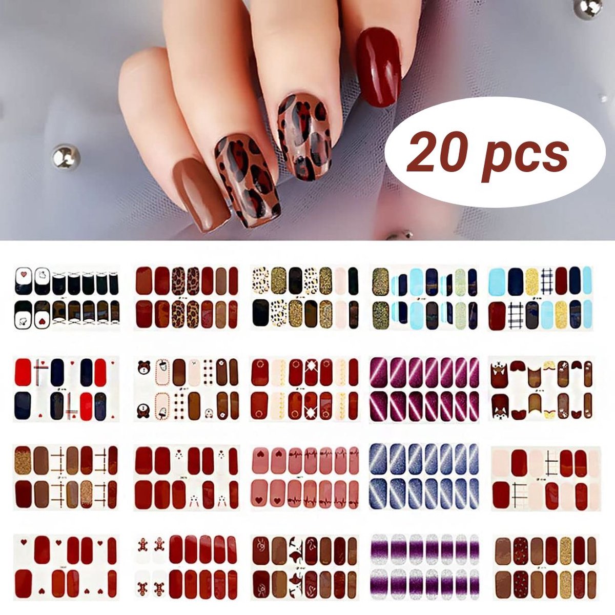 Goedkoopste GUAPÀ® Nagelstickers & Nail wraps - Nagelstickers Hartjes en Vormpjes - Nail Art - Nagel Folie - Diverse kleuren Nail Wrap - 20 Vellen Nagelstickers