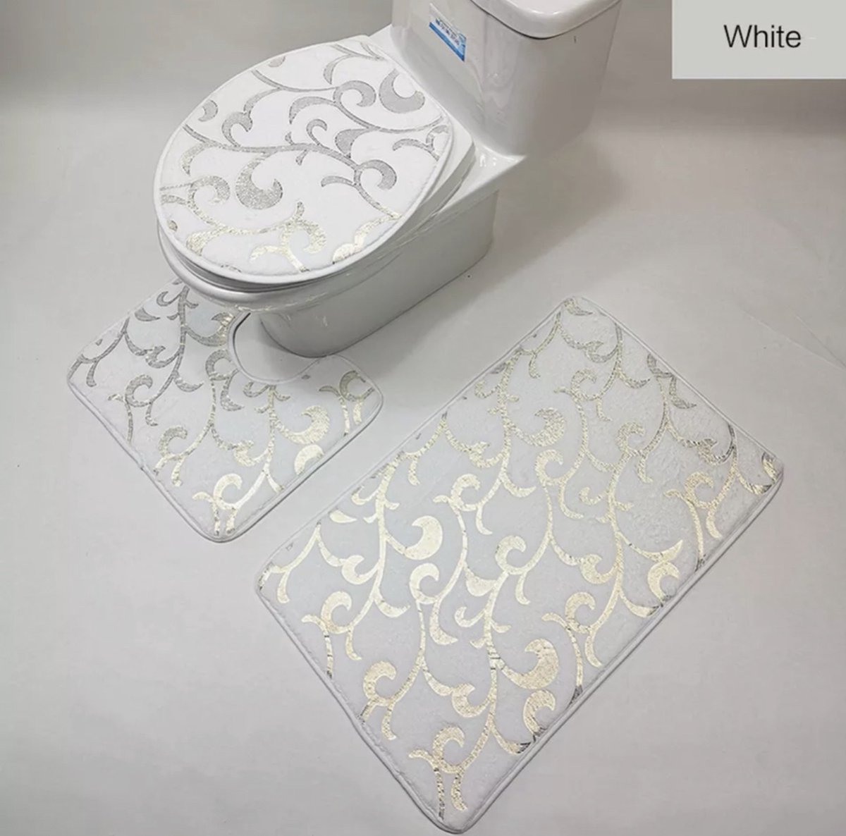 Luxe badmat- Badmatten set - Wc mat - Toiletbril hoes - Toiletmat -  Badkamer mat - Wit... | bol.com